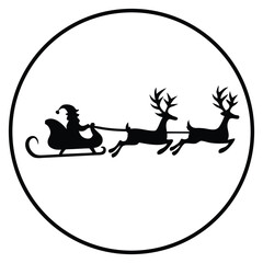 A black silhouette of a Santa and reindeer flying