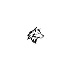 Wolf head in profile, angular black lines, intense gaze