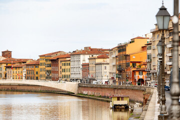 View looking along the Arno river towards the Middle Bridge, Pisa