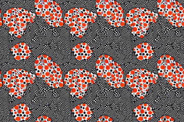 Abstract seamless design with crumpled fabric stripes and white dots on black. Perfect for textiles, apparel, holiday packaging, and web backgrounds