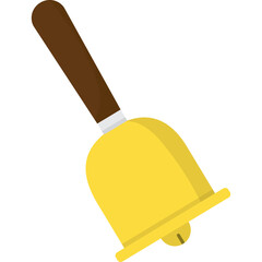 Golden Hand Bell With Brown Wooden Handle And White Accent Ring Isolated On White Background Simple Illustration