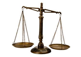 Antique brass balance scale with decorative column and chains