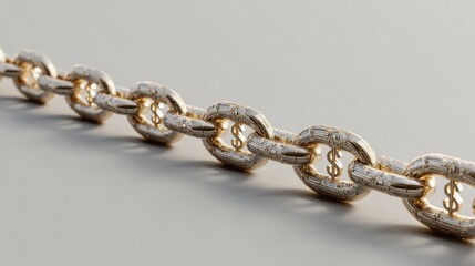 Obraz premium A close-up shot of a luxurious, golden chain with the dollar symbol representing wealth and prosperity. The elegant design with the dollar signs makes it ideal for finance and wealth-related concepts