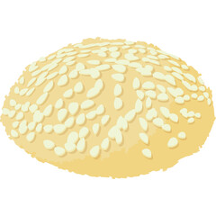 Golden baked bread roll generously sprinkled with white sesame seeds isolated on a transparent background high detail illustration