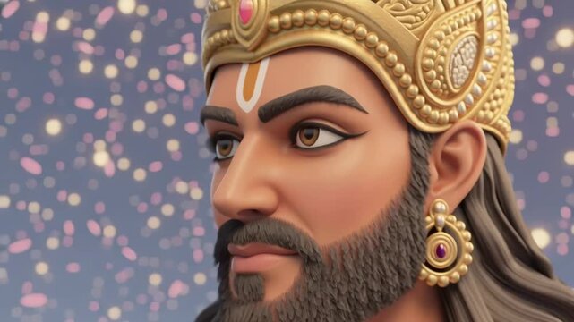 A noble Devata leader in shining armor gazes calmly beside a divine companion, both radiating celestial strength and grace.