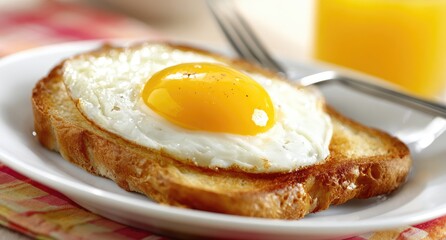 Fried egg on toasted bread, breakfast