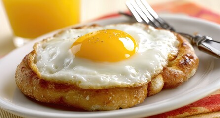 Fried egg on toasted bread, sunny side up