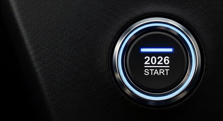 Illuminated start button showing the year twenty twenty six