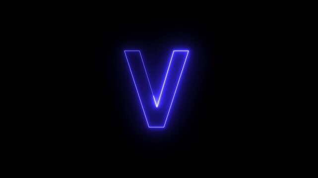 Blue Neon Letter V on Black Background Stylized Blue Neon Letter V for Design Projects Neon Letter V Animation.