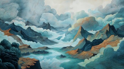 A landscape shaped by thought itself, where mental energy forms mountains, rivers, and skies that shift with the emotions of those who wander through it.