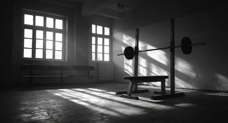 Empty gym, sunlit windows