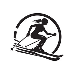 skier vector silhouette clip art logo design illustration