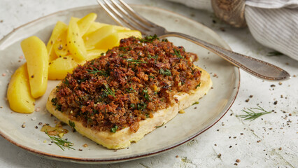 Vegan baked fillet with herb crust