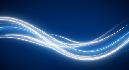 Abstract blue background with flowing white glowing lines, creating a sense of movement