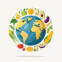 World Food Day Vector Illustration, Flat Design of Healthy Food, Fruits, Vegetables, and Grains for Infographics, Posters, and Digital Projects