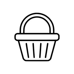 Line art illustration of a simple basket with rounded handle