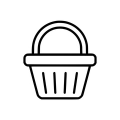 Line art illustration of a simple basket with rounded handle