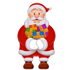 TRADITIONAL SANTA CLAUS HOLDING COLORFUL GIFTS VIEWED FROM THE FRONT