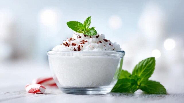 Whipped Delight: A delightful dessert of fluffy whipped cream topped with fresh mint and chocolate shavings. It sits invitingly, promising a moment of pure sweetness. 