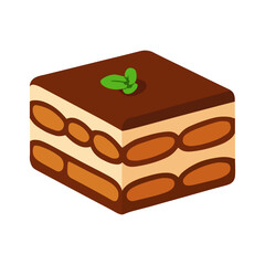 Delicious Tiramisu Dessert Vector Illustration, Italian Cake Graphic