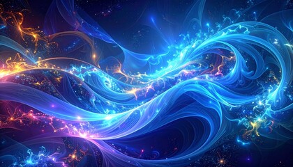 Fototapeta premium Abstract blue and purple fractal smoke design with dynamic lines and wave motion texture illustration