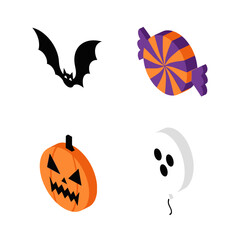 Halloween Icons Set Bat Pumpkin Candy Ghost Isometric Style.