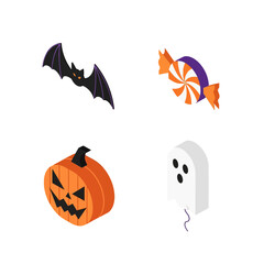 Halloween Icons Set Featuring Pumpkin Bat Candy Ghost.