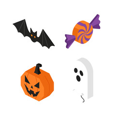 Halloween Icons Set Featuring Bat Pumpkin Candy Ghost.