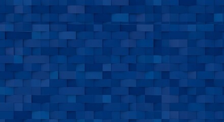 Abstract blue brick wall texture with varying depths creating a dimensional, geometric pattern