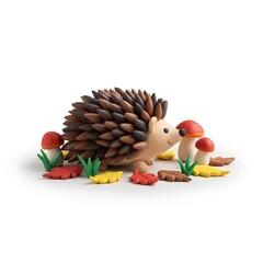 Hedgehog with mushrooms made from plasticine