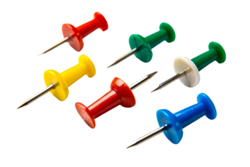 Six assorted color push pins with metal pins