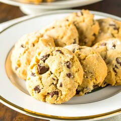Fototapeta premium Close-up of a Plate Filled with Chocolate Chip Cookies