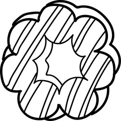 Black And White Circular Comic Book Speech Bubble With Diagonal Lines And Starburst Center On Transparent Background