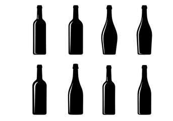 Wine bottle silhouettes set isolated on white background vector illustration