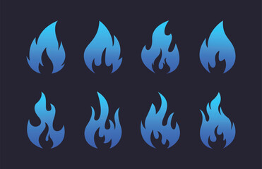 Fire icon collection. Fire flame symbol. Bonfire silhouette logotype. Flames symbols set flat style - stock vector.