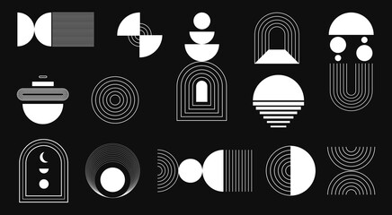 Abstract minimal element mid century vector set. Aesthetic contemporary stripe line art