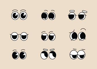 Set of cartoon eyes looking in all directions. Set of cartoon eyes expression vector