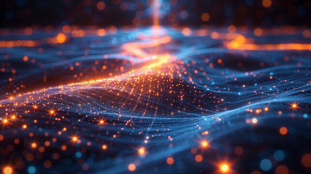 A digital illustration showcasing network of connected dots, representing data flow and digital connectivity