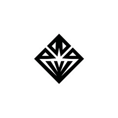 Modern geometric diamond-shaped emblem with abstract crown or star element in black and white minimalist style