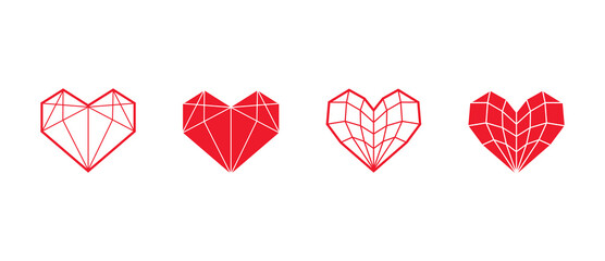 Red heart icons set on white background. Heart elements for decoration and collection.