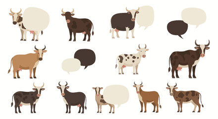 Fototapeta premium Charming vector illustration featuring a delightful pattern of diverse cow breeds with speech