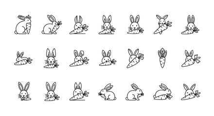 Minimalist monochrome rabbit and carrot icons symbolizing spring and easter design themes