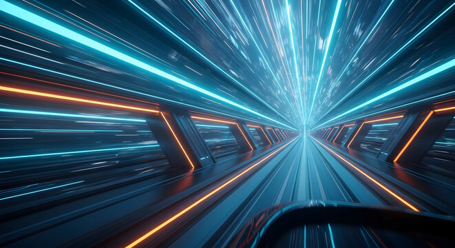 Futuristic tunnel with neon light abstract high tech tunnel, sci fi corridor with neon lights space station or spaceship interior