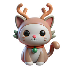 Naklejka premium Festive feline friend sporting reindeer antlers and a cheerful bell, ready for the winter season.