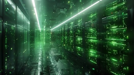 Illuminating high-tech server room with glowing lights and advanced equipment