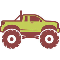 Green Monster Truck With Oversized Tires And Red Rims On A Transparent Background