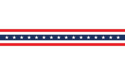 Patriotic horizontal banner design with red, white, and blue stripes and white stars on a navy background. Ideal for celebration, election, or national holiday themes and graphic decorations.