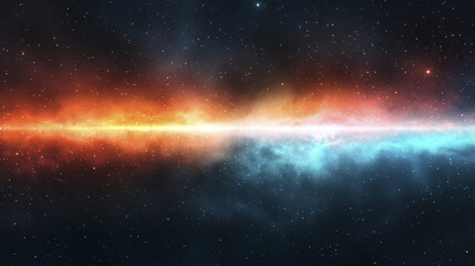 Stunning cosmic scene featuring vibrant colors of orange, blue, and white, showcasing nebula deep space. Stars twinkle