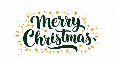 Merry Christmas Green and Gold Calligraphy