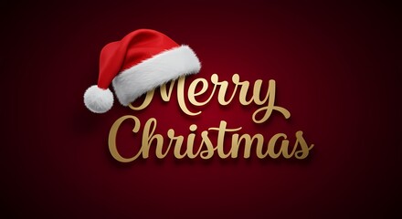 Santa Hat and Merry Christmas on Red, Merry Christmas text with Santa Clause hat on it 
